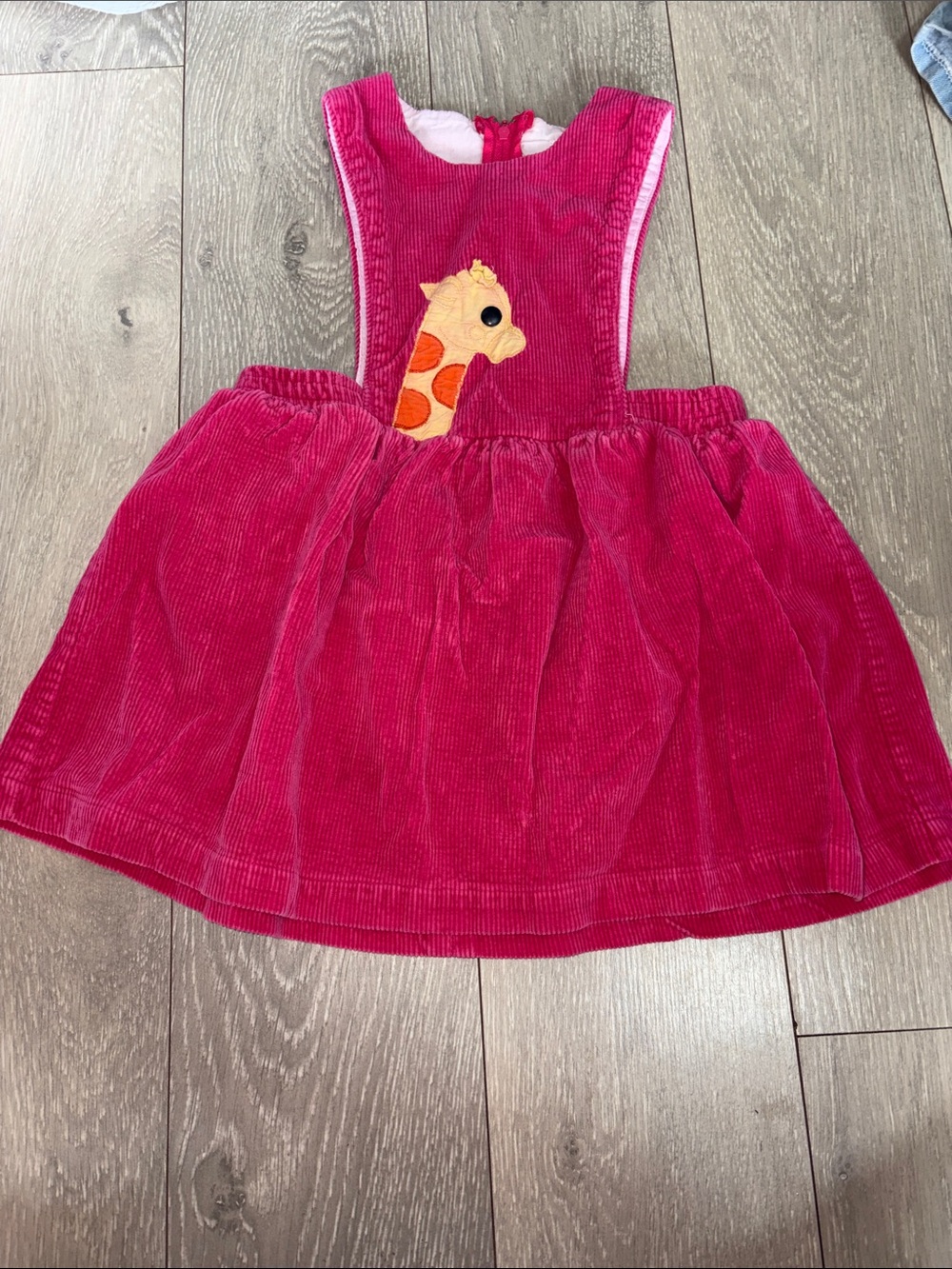 Youth Park Bright Pink Corduroy Pinafore Dress with Giraffe Applique